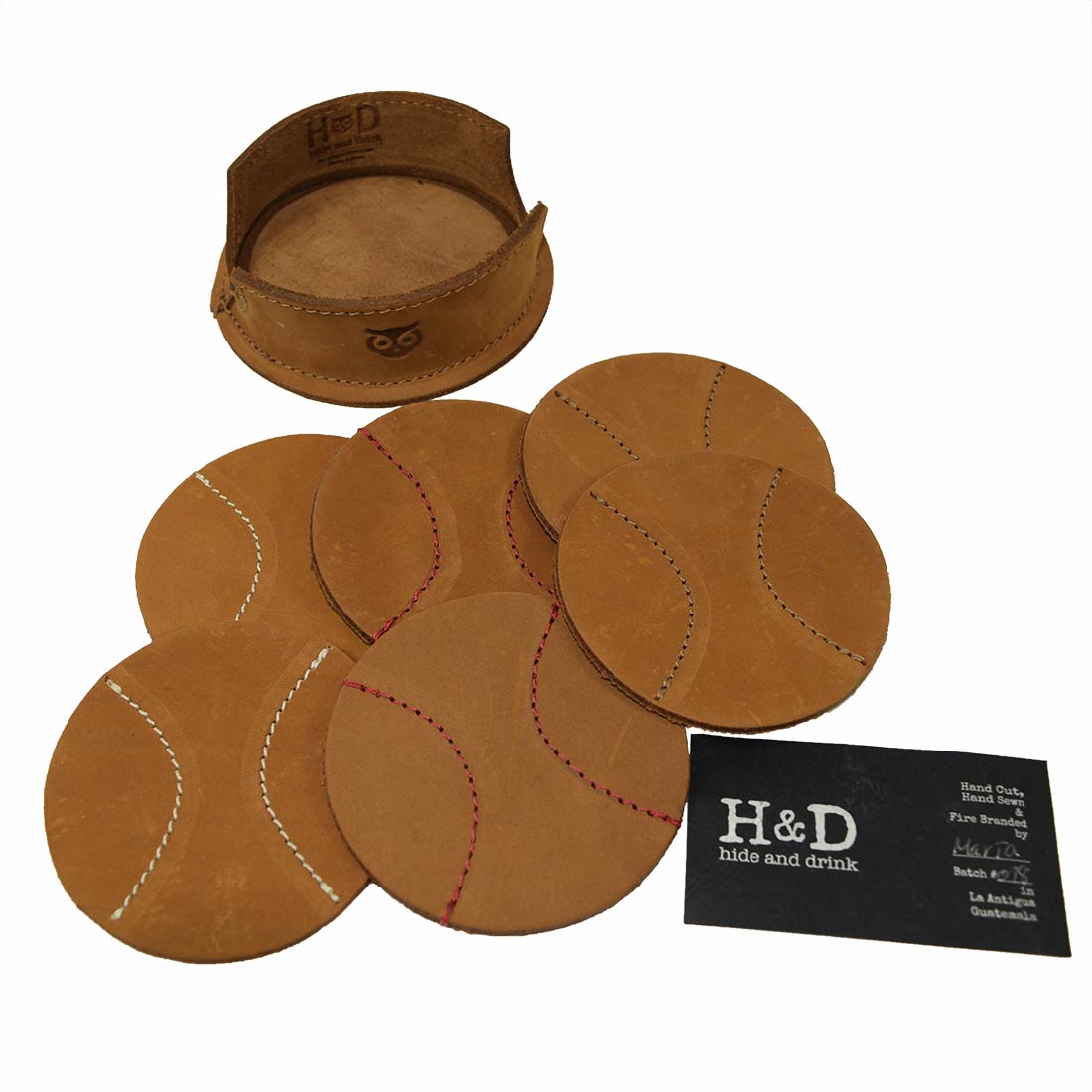Thick Leather Baseball Coasters (6-Pack) - Stockyard X 'The Leather Store'