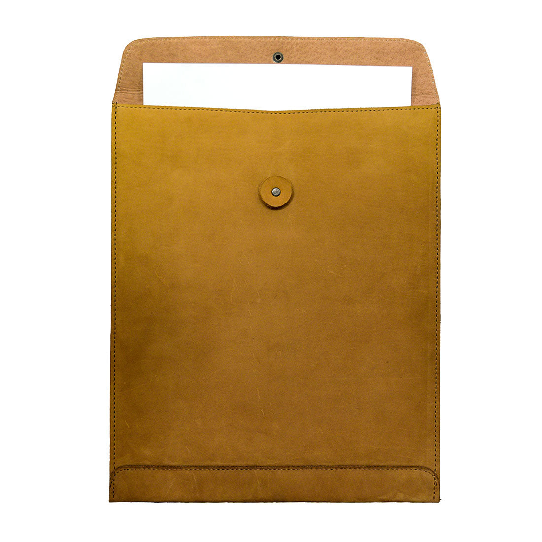 Back view of the Mailing Envelope Folder by Hide & Drink, showcasing practical features for document organization. Made from high-quality Full Grain Leather, it's ideal as a Mailing Envelope Document Holder or Attache, crafted through artisanal methods in Oaxaca Mexico.