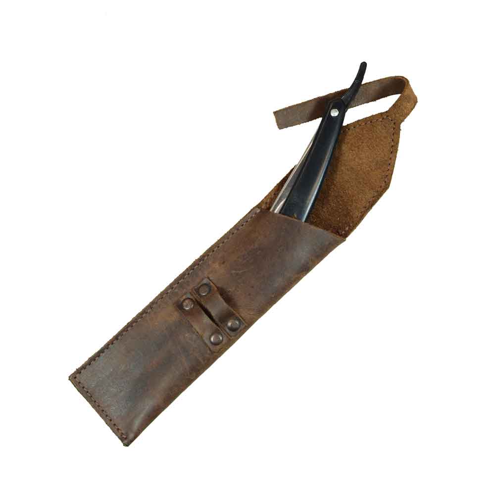 Hide & Drink Straight Razor Cover showcasing a sleek design in Full Grain Leather, perfect for shaving on the go. This artisan product embodies Small Batch Production, Hand Cut, Hand Sewn, and Fire Branded craftsmanship, handmade in La Antigua Guatemala & Oaxaca Mexico.