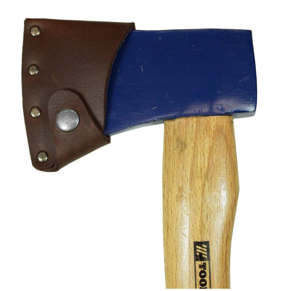Hatchet Blade Cover by Hide & Drink, featuring a protective axe head sheath made from full grain leather, perfect for lumberjack enthusiasts and camping essentials. This artisan piece is hand cut, hand sewn, and fire branded, showcasing small batch production handmade in La Antigua Guatemala & Oaxaca Mexico.