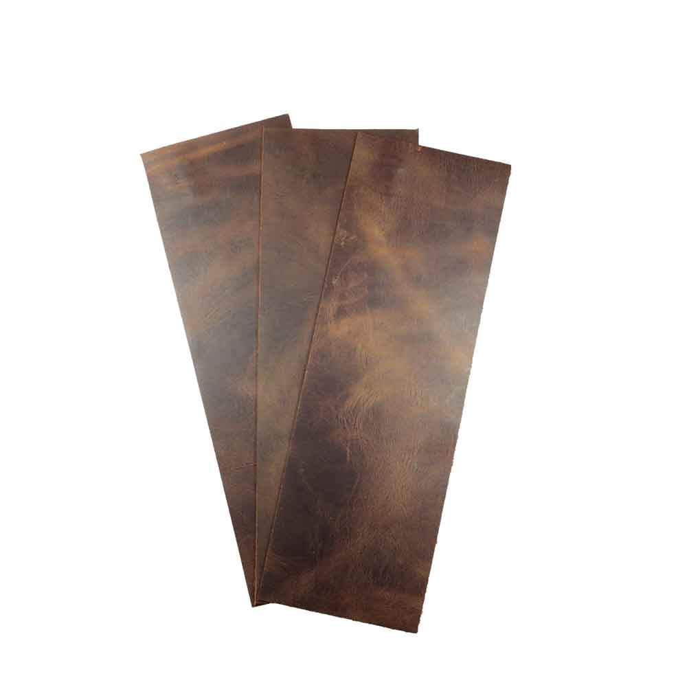 Leather Rectangular Scraps 4 x 12 in. (3 Pack) by Hide & Drink - Rustic Leather Rectangles (4 x 12 in.) 3 Piece Set for Crafts/Tooling/Hobby Workshop, Heavy Weight (1.6-1.8mm Thick), Full Grain Leather, StockyardX, Small Batch Production, Hand Cut, Hand Sewn, Fire Branded, Artisan, Handmade in La Antigua Guatemala & Oaxaca Mexico.