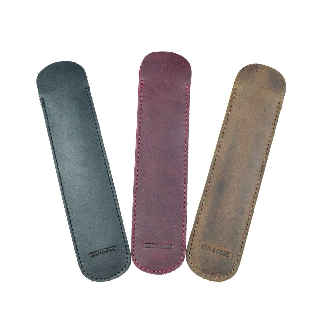 The Vintage Pen Sleeve by Hide & Drink is featured in this dimension graphic, showcasing its handmade quality and perfect fit for your writing needs. A timeless addition to any collection for office essentials.