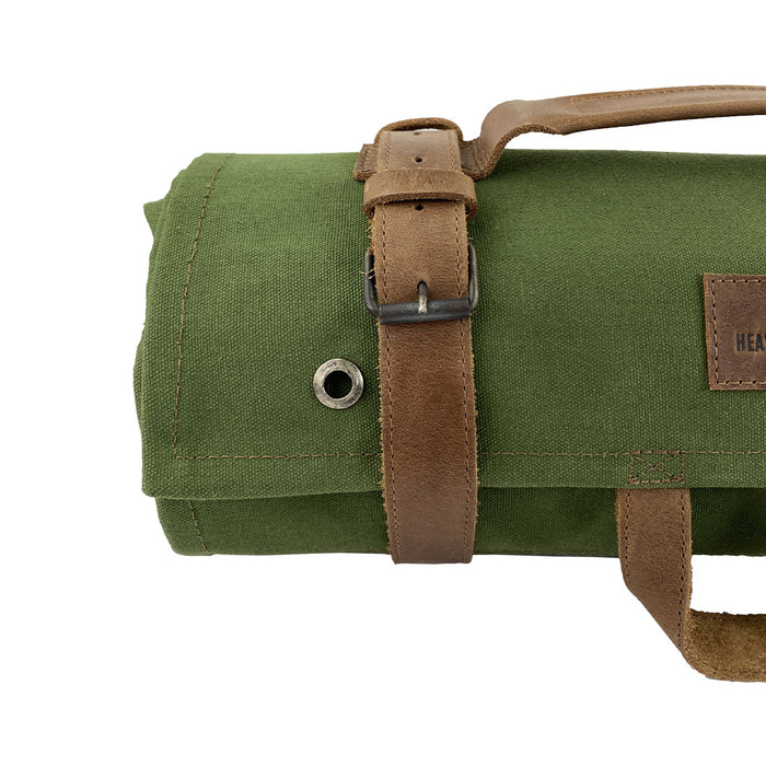 Super Tool Roll - Multi-purpose Roll Storage Bag & Wrench Pouch - Olive - Stockyard X 'The Leather Store'