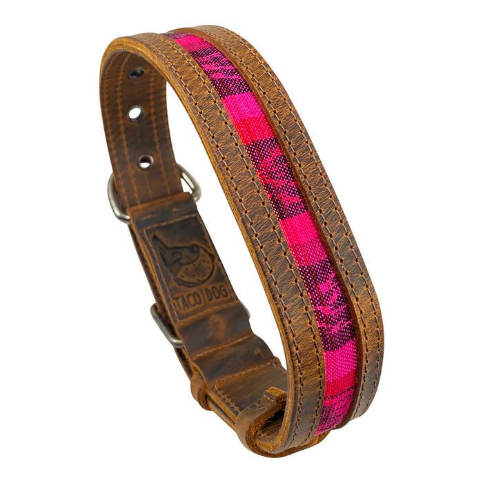 Pink Guatemalan Tipico Textile Dog Collar - Stockyard X 'The Leather Store'