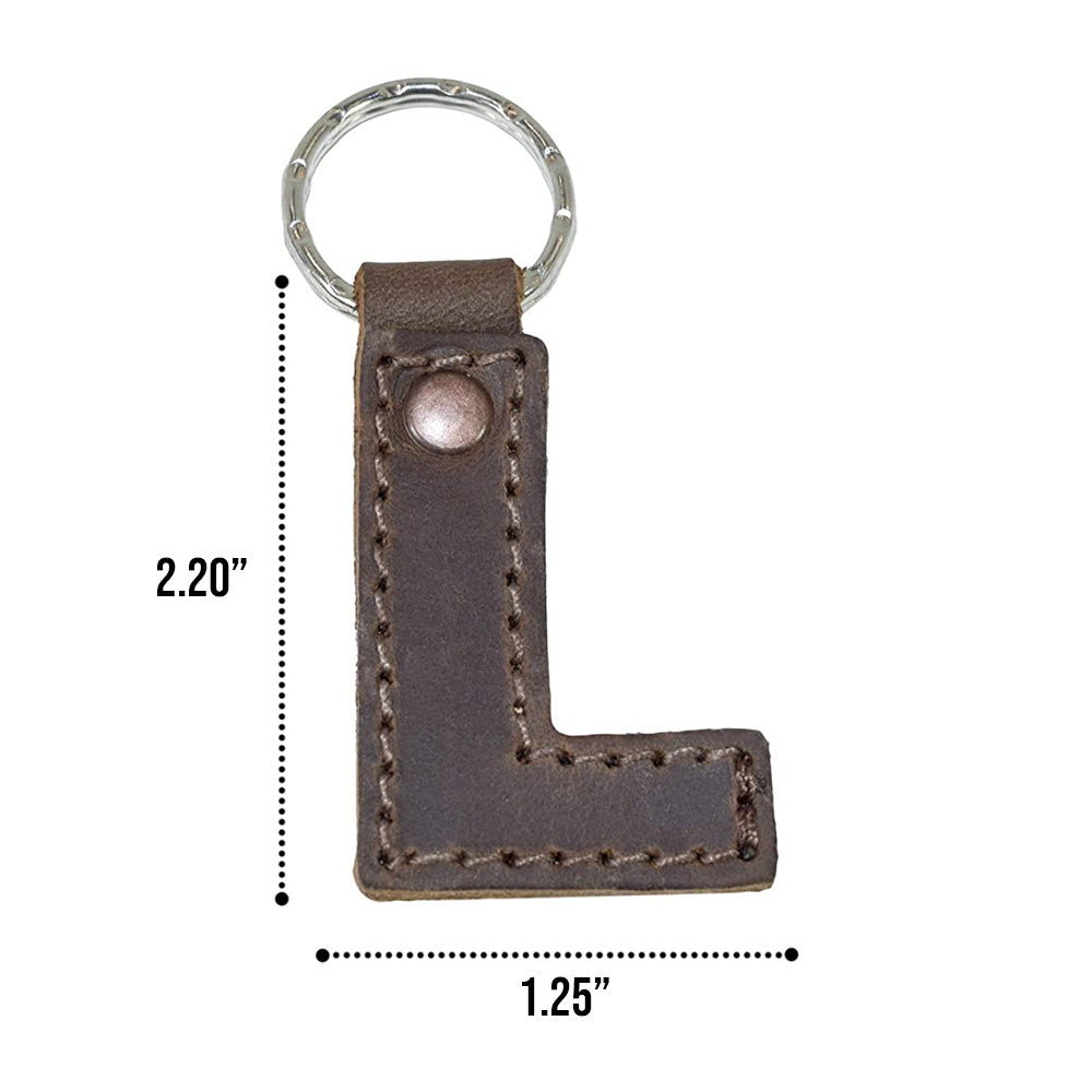 Elegant 'T' thick leather Alphabet Letter Keychain from Hide & Drink, designed for personalization. Handcrafted with artisan quality in La Antigua Guatemala.