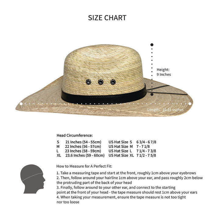 Wide Brim Cowboy Hat Handmade from 100% Coconut Palm Leaves - Light Brown - Stockyard X 'The Leather Store'
