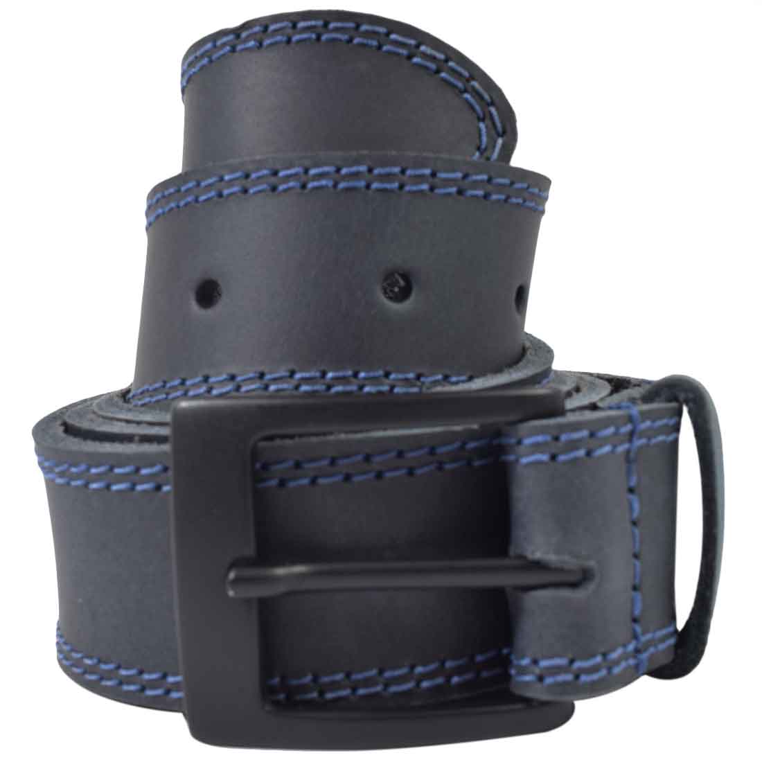 Two Row Stitch Leather Belt / Rustic Charcoal Buckle, 1.25" Wide - Stockyard X 'The Leather Store'