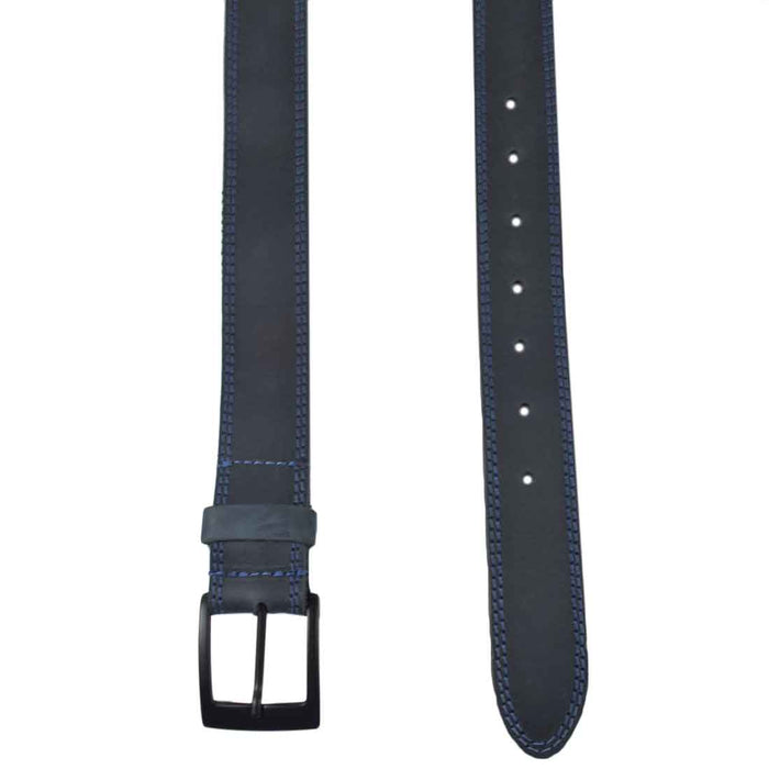 Two Row Stitch Leather Belt / Rustic Charcoal Buckle, 1.25" Wide - Stockyard X 'The Leather Store'