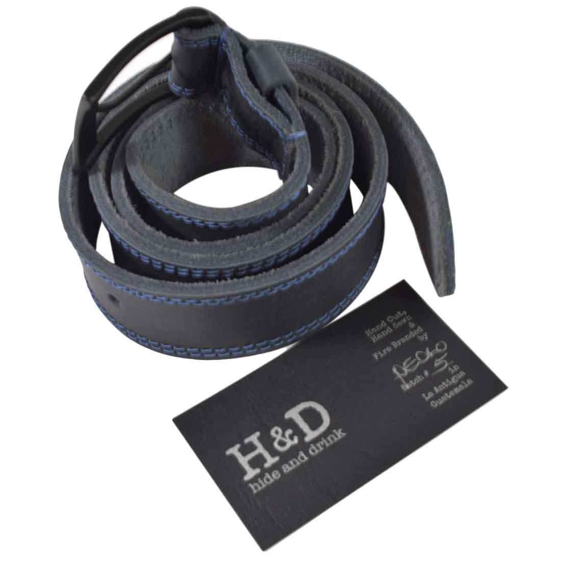 Two Row Stitch Leather Belt / Rustic Charcoal Buckle, 1.25" Wide - Stockyard X 'The Leather Store'