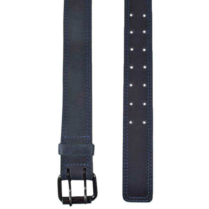 Two Row Stitch Black Double Prong Buckle Belt