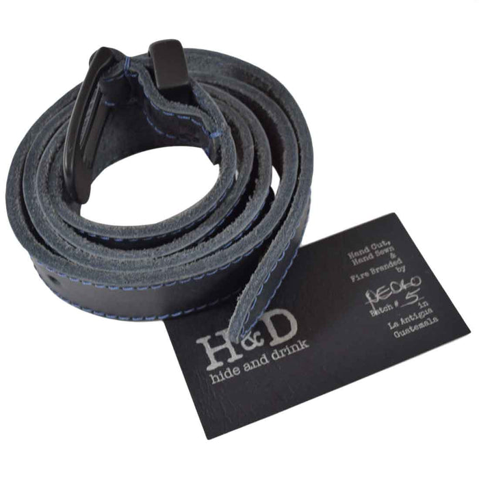Two Row Stitch Leather Belt / Rustic Charcoal Buckle, 7/8" Wide - Stockyard X 'The Leather Store'