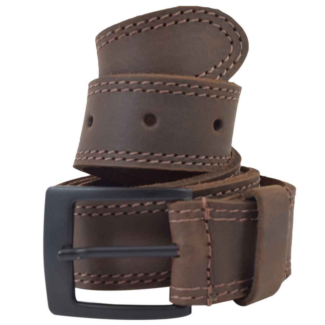 Two Row Stitch Leather Belt / Rustic Charcoal Buckle, 1.25" Wide - Stockyard X 'The Leather Store'