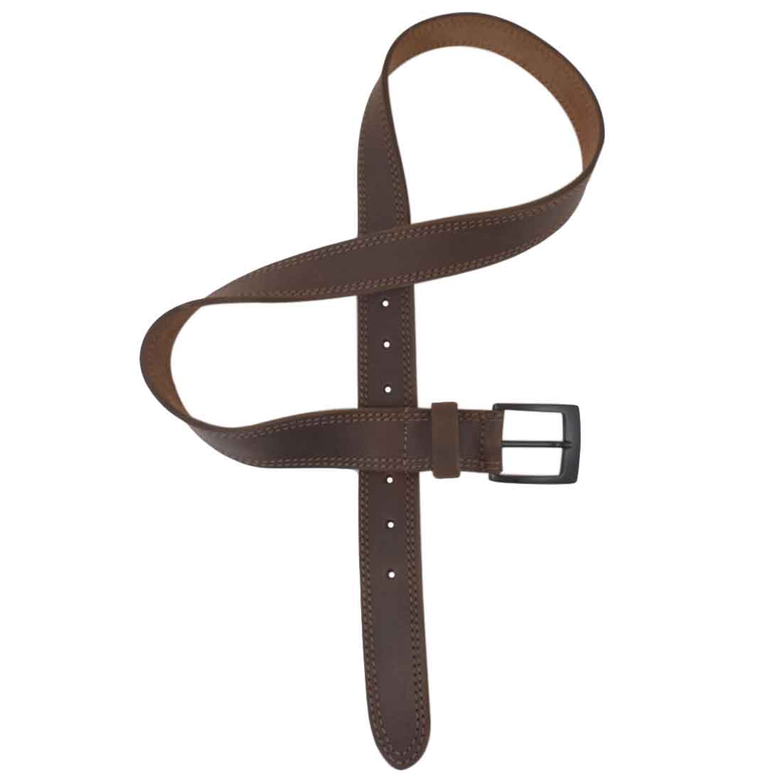 Two Row Stitch Leather Belt / Rustic Charcoal Buckle, 1.25" Wide - Stockyard X 'The Leather Store'