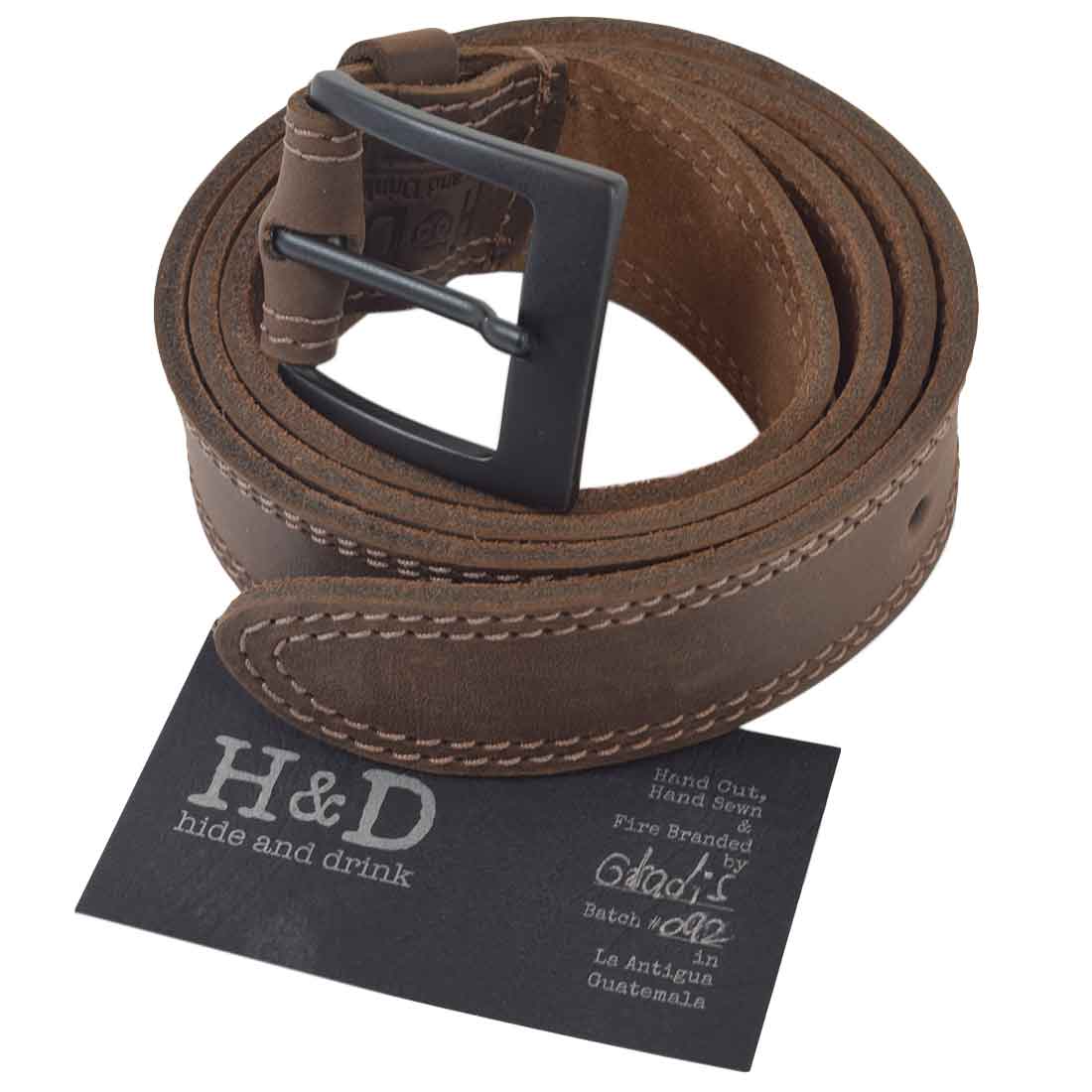 Two Row Stitch Leather Belt / Rustic Charcoal Buckle, 1.25" Wide - Stockyard X 'The Leather Store'