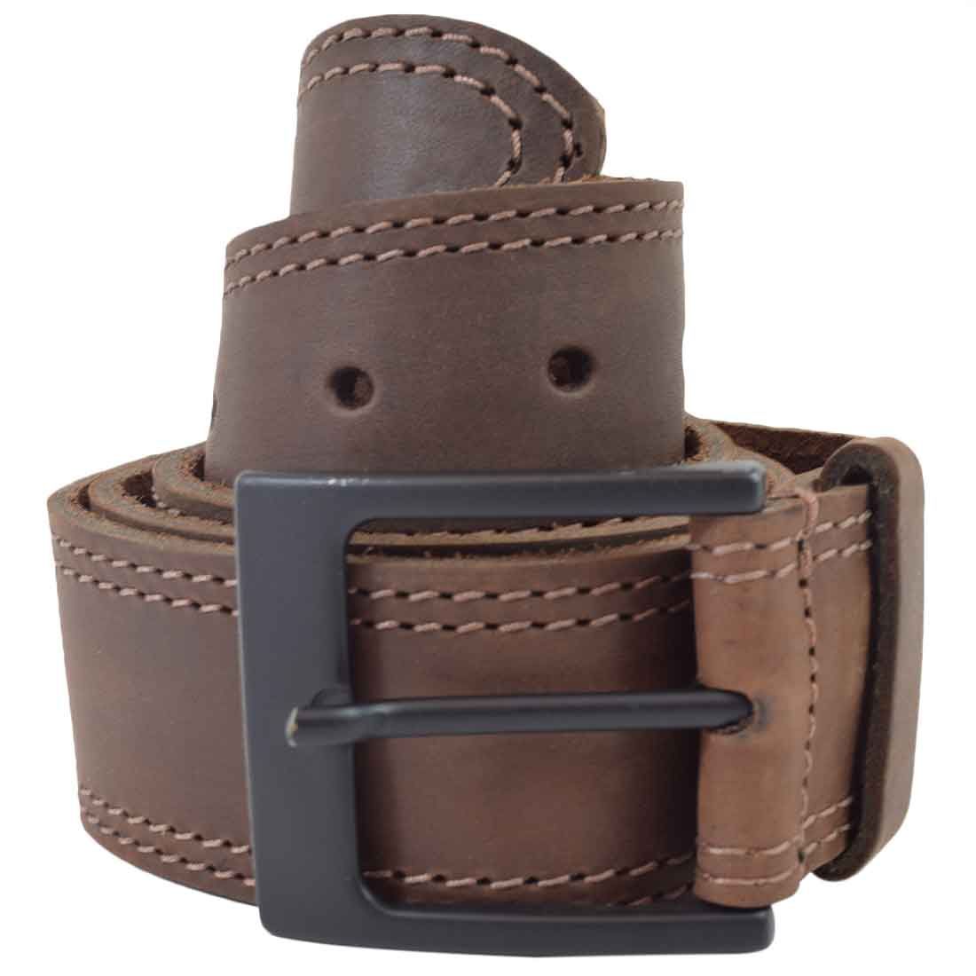 Two Row Stitch Leather Belt / Rustic Charcoal Buckle, 1.5" Wide - Stockyard X 'The Leather Store'