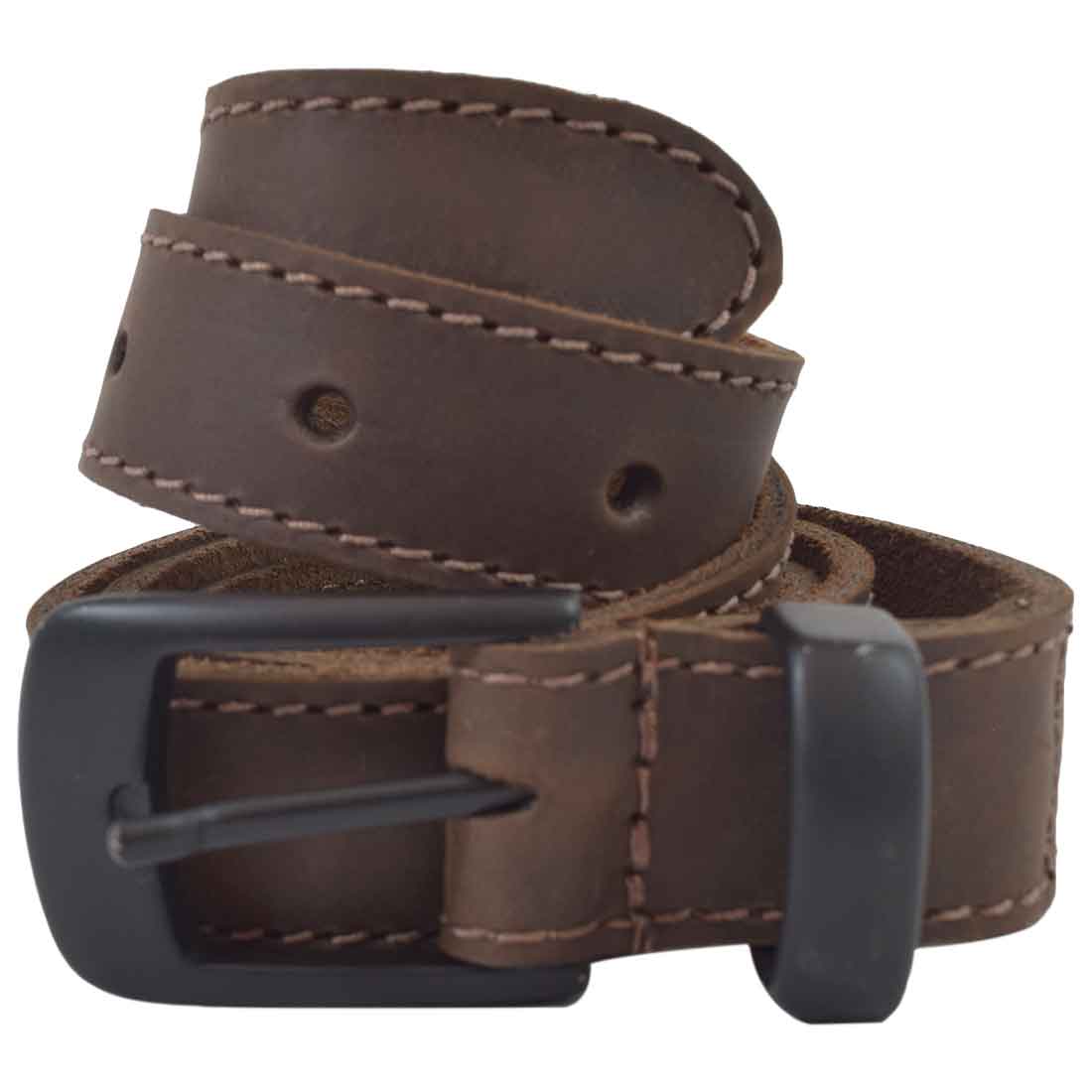 Two Row Stitch Leather Belt / Rustic Charcoal Buckle, 7/8" Wide - Stockyard X 'The Leather Store'