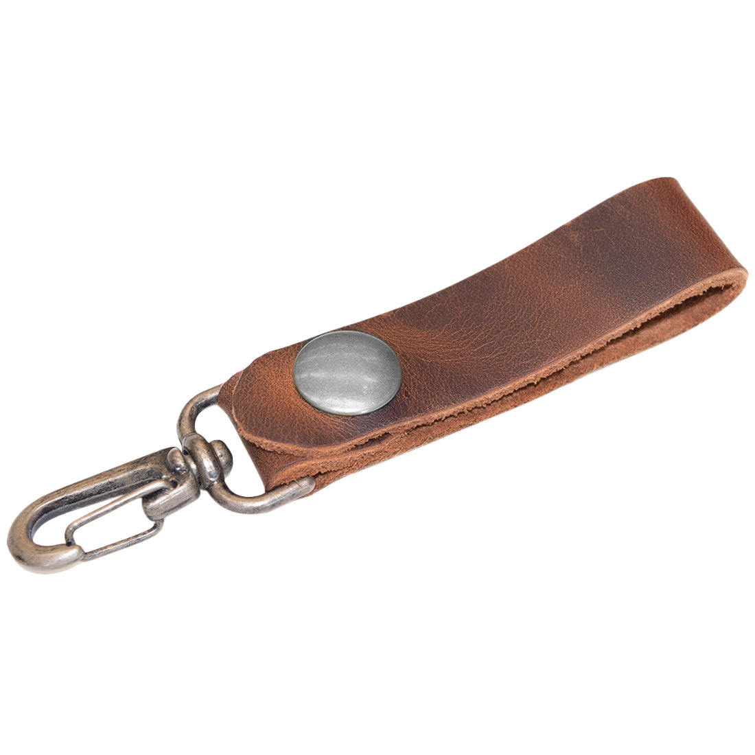 Belt Key Holder by Hide & Drink made of Full Grain Leather featuring a classic metal clip, ideal for securing keys. Dimensions Length: 4.25 in. Height: 1 in. Width: 0.50 in. Over time, the leather will develop a unique patina and can be conditioned with mineral oil or beeswax leather conditioner.