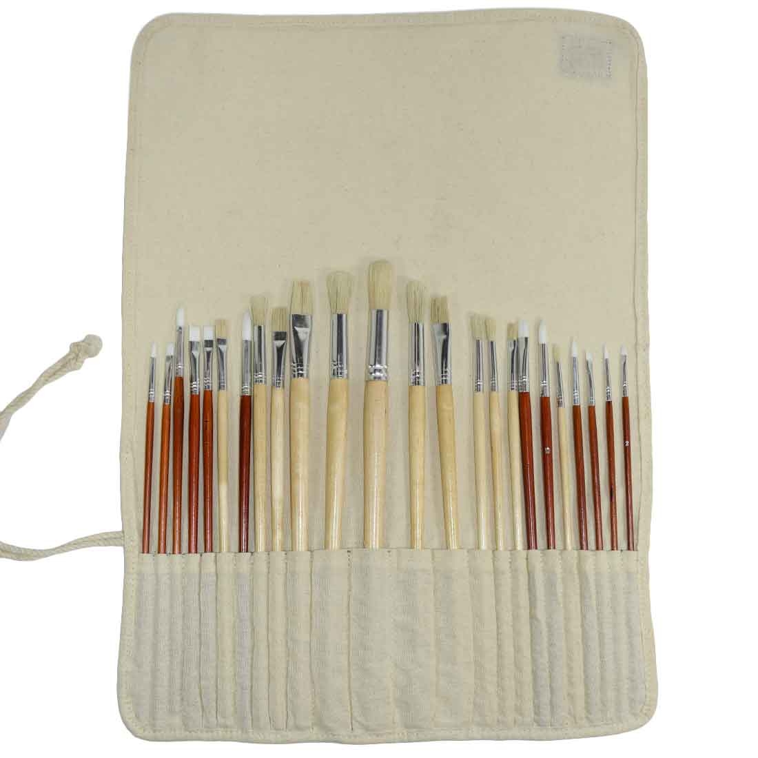 Paint Brush Roll-Up by Hide & Drink featuring a spacious storage wrap with 24 slots for artist brushes, perfect for studio use. This Artist Paint Brush Canvas Roll-Up with Leather Lining Storage Wrap / 24 Slots / Workshop Art Study is made through small batch production, ensuring handcrafted quality. Fire branded and artisan-made in La Antigua Guatemala & Oaxaca Mexico.