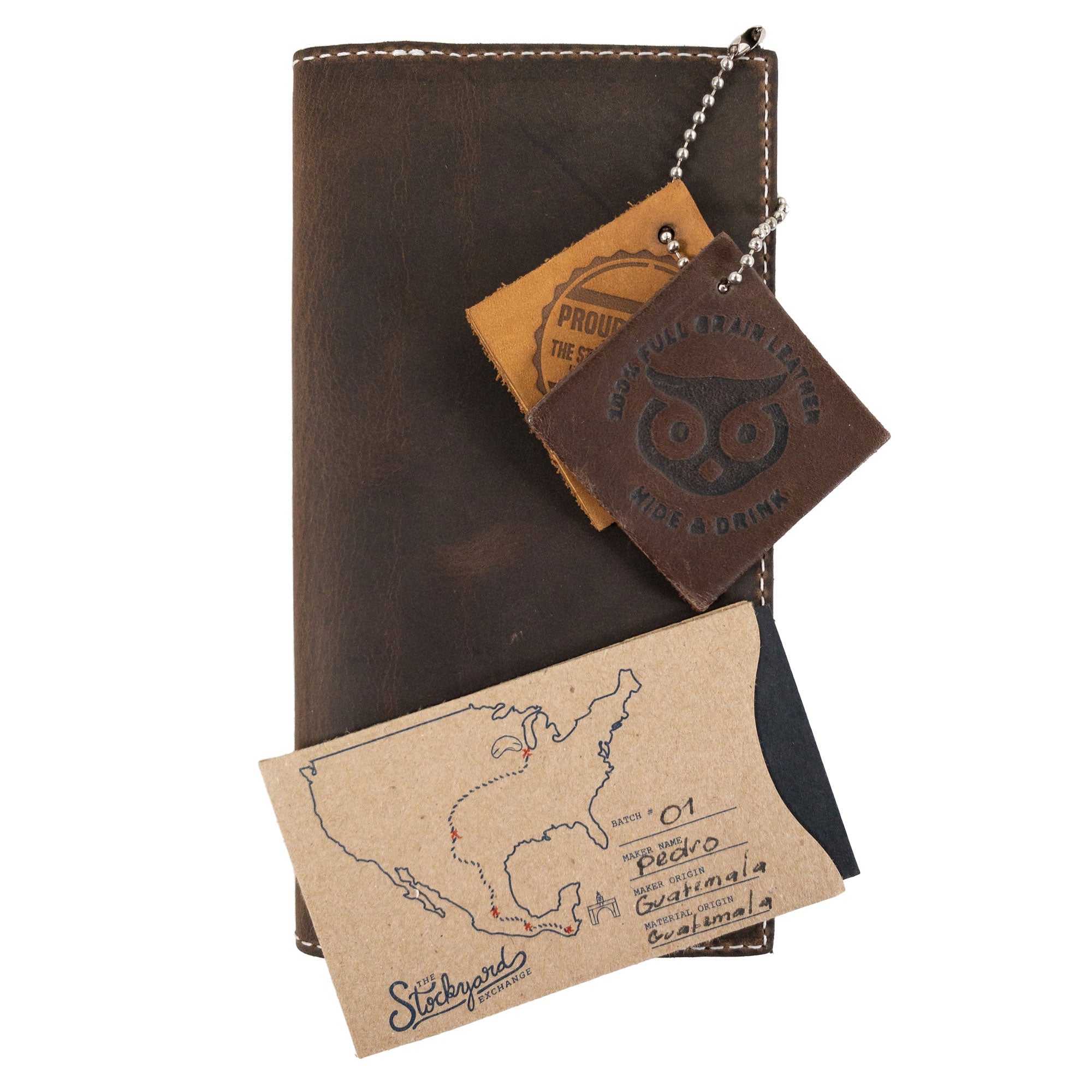 Checkbook Leather Cover by Hide & Drink in bold colors, designed for functionality as a minimalist organizer for standard checkbooks. Crafted from full grain leather, this artisan product is handmade in La Antigua Guatemala and Oaxaca Mexico, reflecting small batch production.