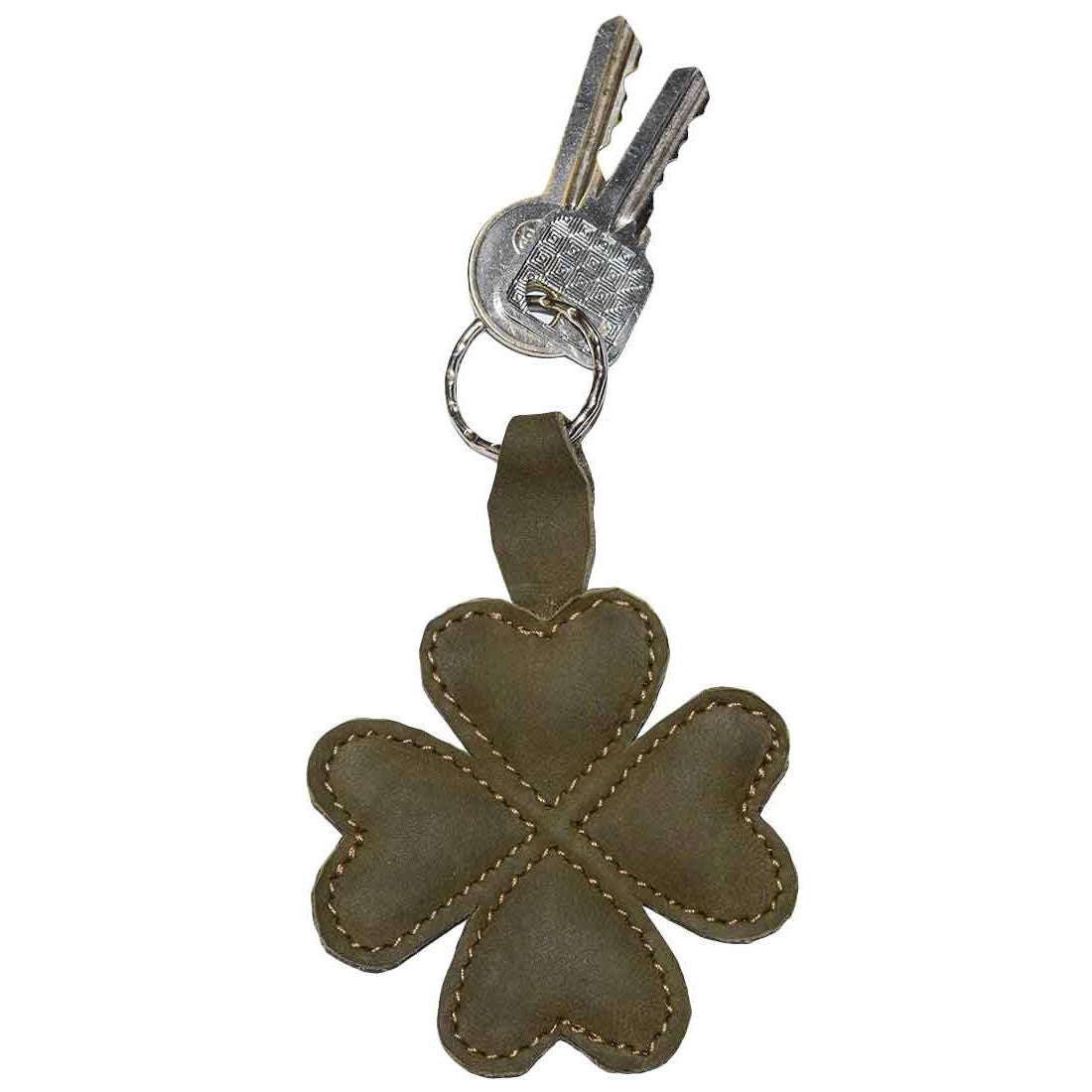 St. Patrick's - Lucky Clover Keychain by Hide & Drink featuring a four-leaf clover design, perfect as a good luck keyring. Handmade in La Antigua Guatemala with full grain leather, this artisan key organizer holder showcases small batch production techniques like hand cutting, hand sewing, and fire branding.