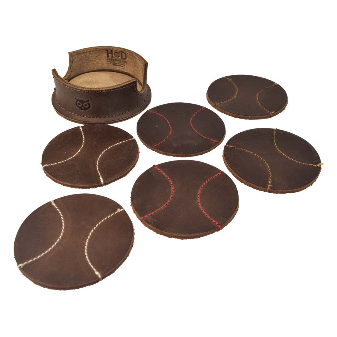 Thick Leather Baseball Coasters (6-Pack) - Stockyard X 'The Leather Store'
