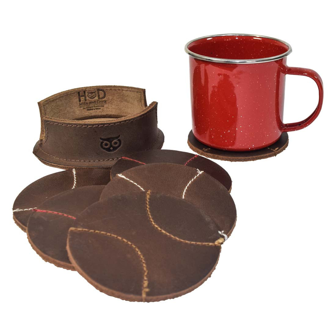 Thick Leather Baseball Coasters (6-Pack) - Stockyard X 'The Leather Store'