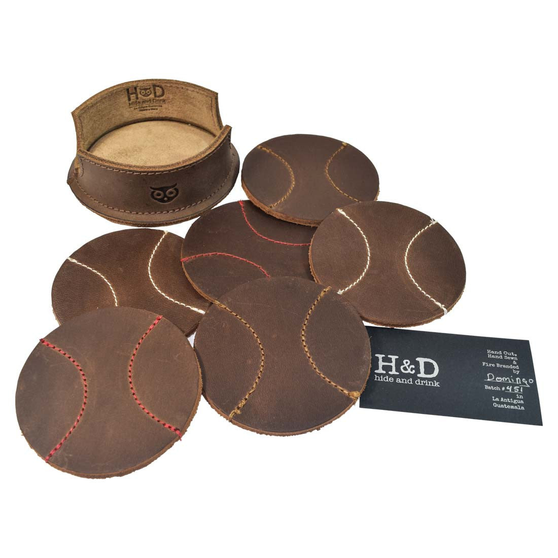 Thick Leather Baseball Coasters (6-Pack) - Stockyard X 'The Leather Store'