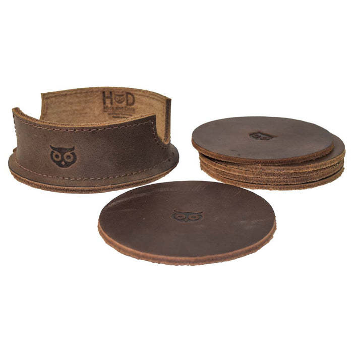 Thick Leather Owl Coasters (6-Pack) - Stockyard X 'The Leather Store'