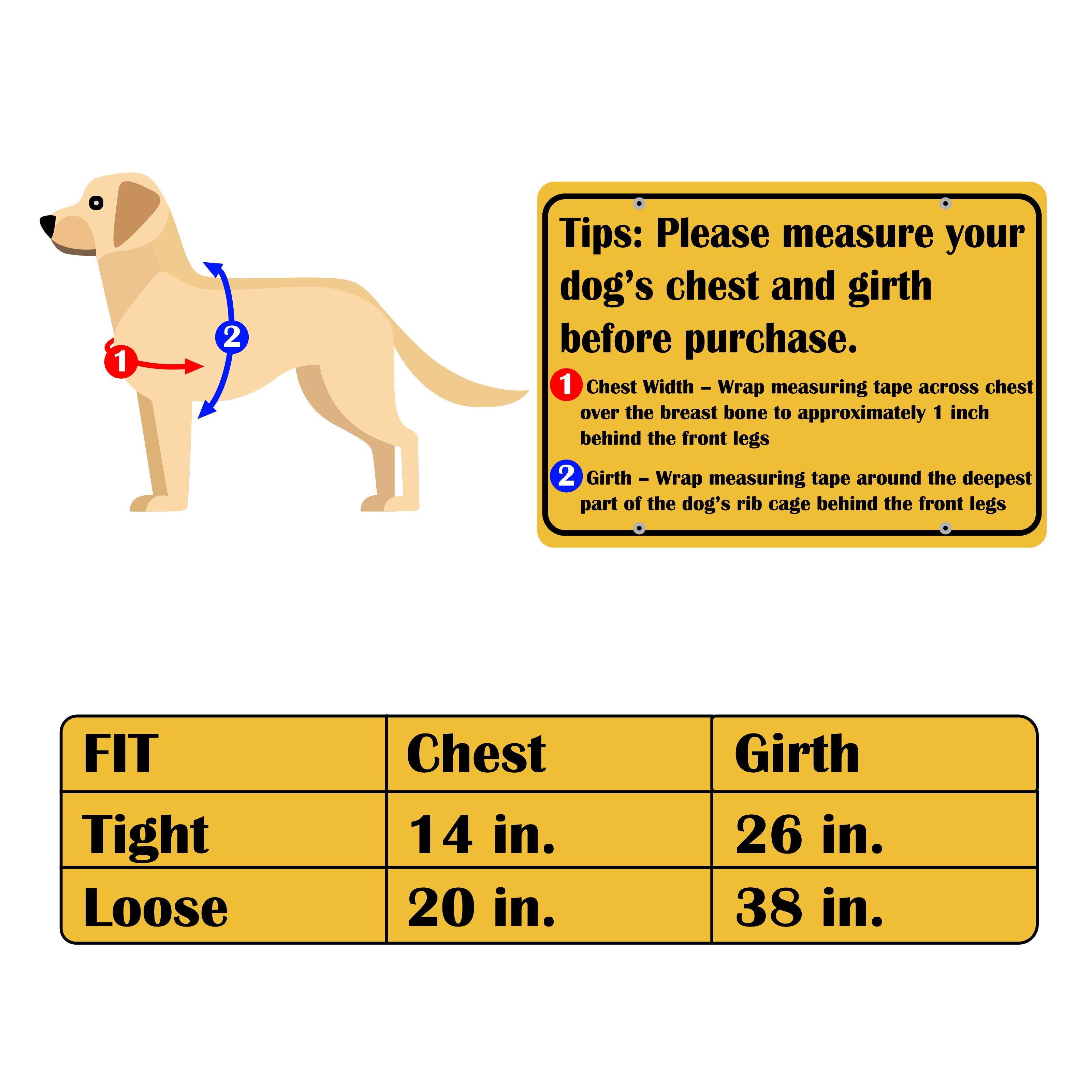 Sizing chart for Hide & Drink's No Pull Dog Harness, featuring measurements for chest and girth, highlighting the adjustable straps. This No Pull Walking Dog Harness combines comfort and quality being made from full grain leather, handcrafted by artisans in La Antigua Guatemala & Oaxaca Mexico.