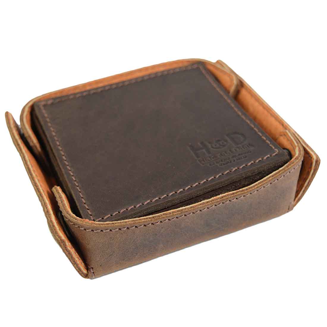 Square Box w/Stitching Coasters Set (6-Pack) - Stockyard X 'The Leather Store'