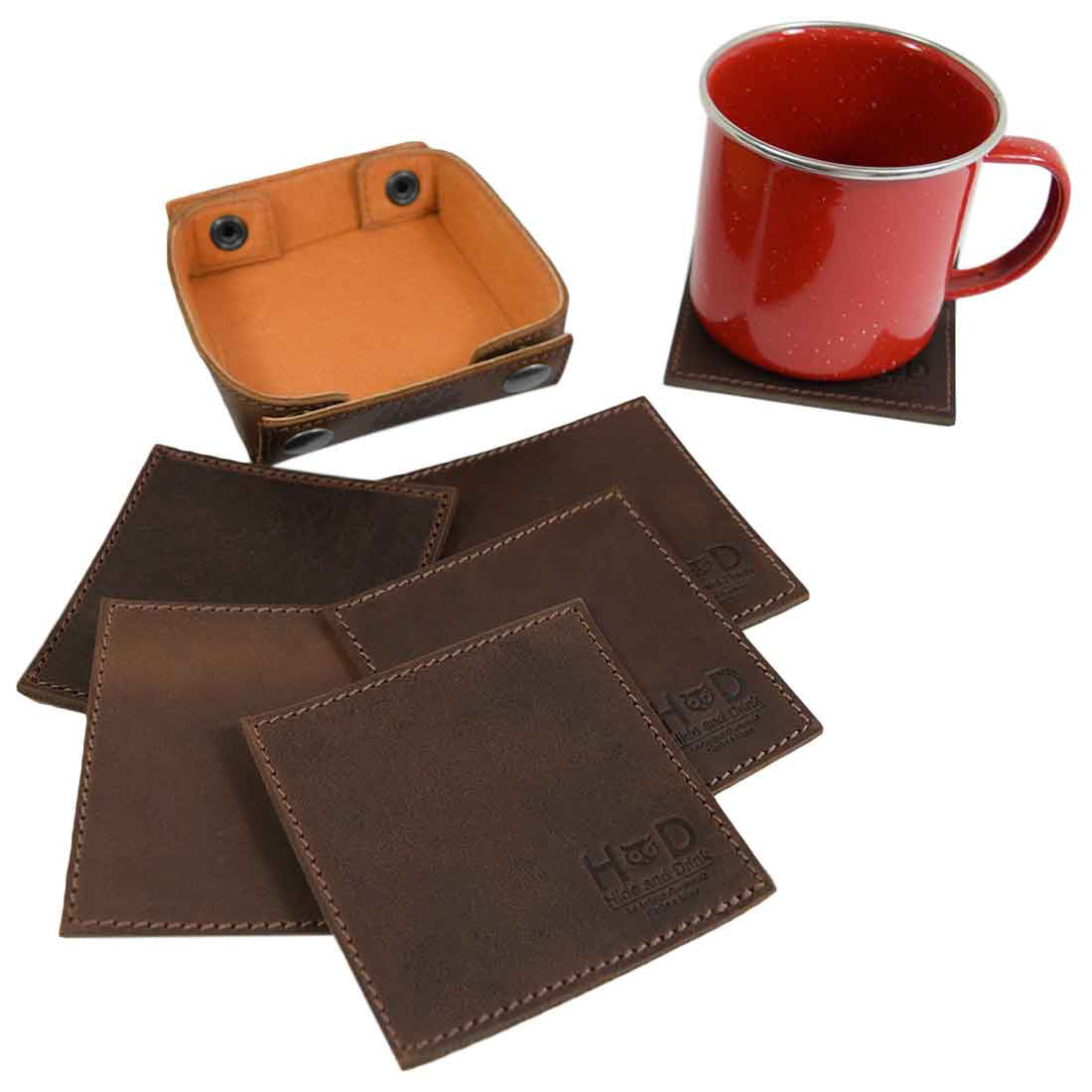 Square Box w/Stitching Coasters Set (6-Pack) - Stockyard X 'The Leather Store'