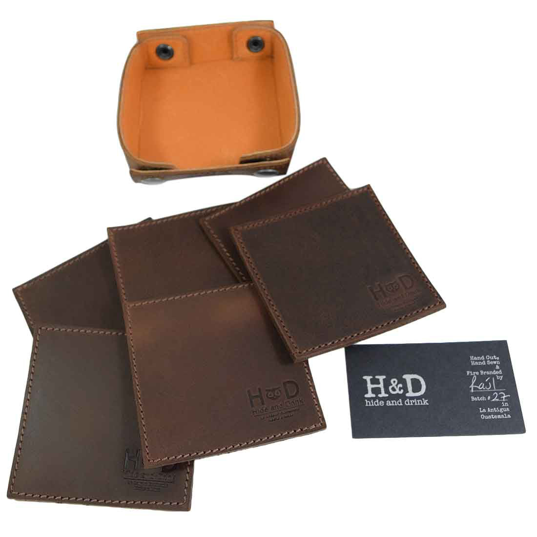 Square Box w/Stitching Coasters Set (6-Pack) - Stockyard X 'The Leather Store'