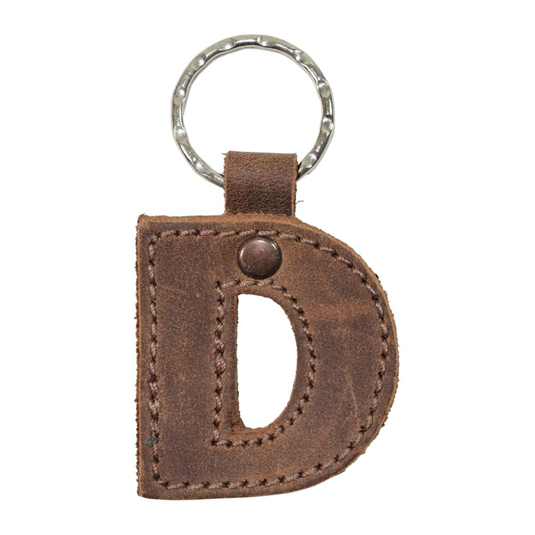 Elegant 'D' Alphabet Letter Keychain by Hide & Drink, constructed of thick leather. A perfect way to personalize your keys while showcasing artisan quality.