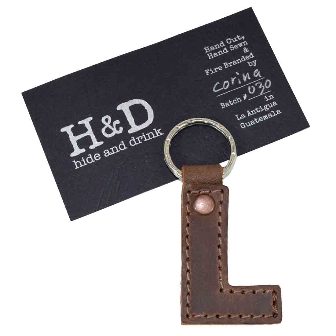 Stylish 'S' Alphabet Letter Keychain by Hide & Drink, made from thick leather for lasting quality. Perfect for organizing your keys, artisan crafted in La Antigua Guatemala.
