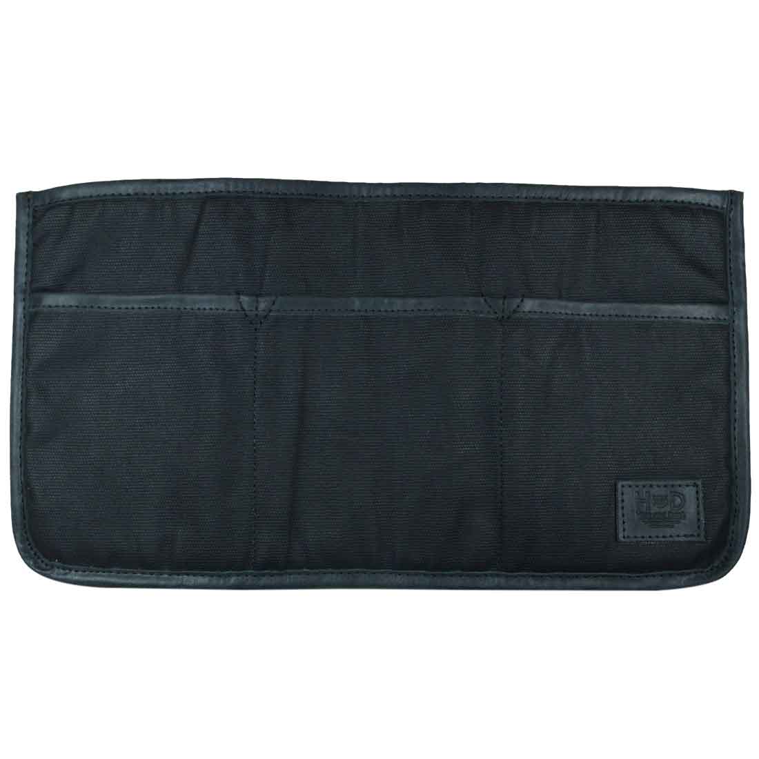 Front view of the sleek Laptop Protector W/Organizer for Bag by Hide & Drink, designed with sturdy Waxed Canvas. This versatile Waxed Canvas Laptop Protector W/Storage Pockets doubles as a Briefcase Organizer, emphasizing Small Batch Production, Hand Cut, Hand Sewn, and Fire Branded qualities from artisans in La Antigua Guatemala & Oaxaca Mexico.