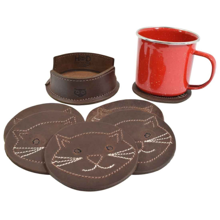 Whiskers Cat Classic Shaped Coaster Set (6-Pack) - Stockyard X 'The Leather Store'