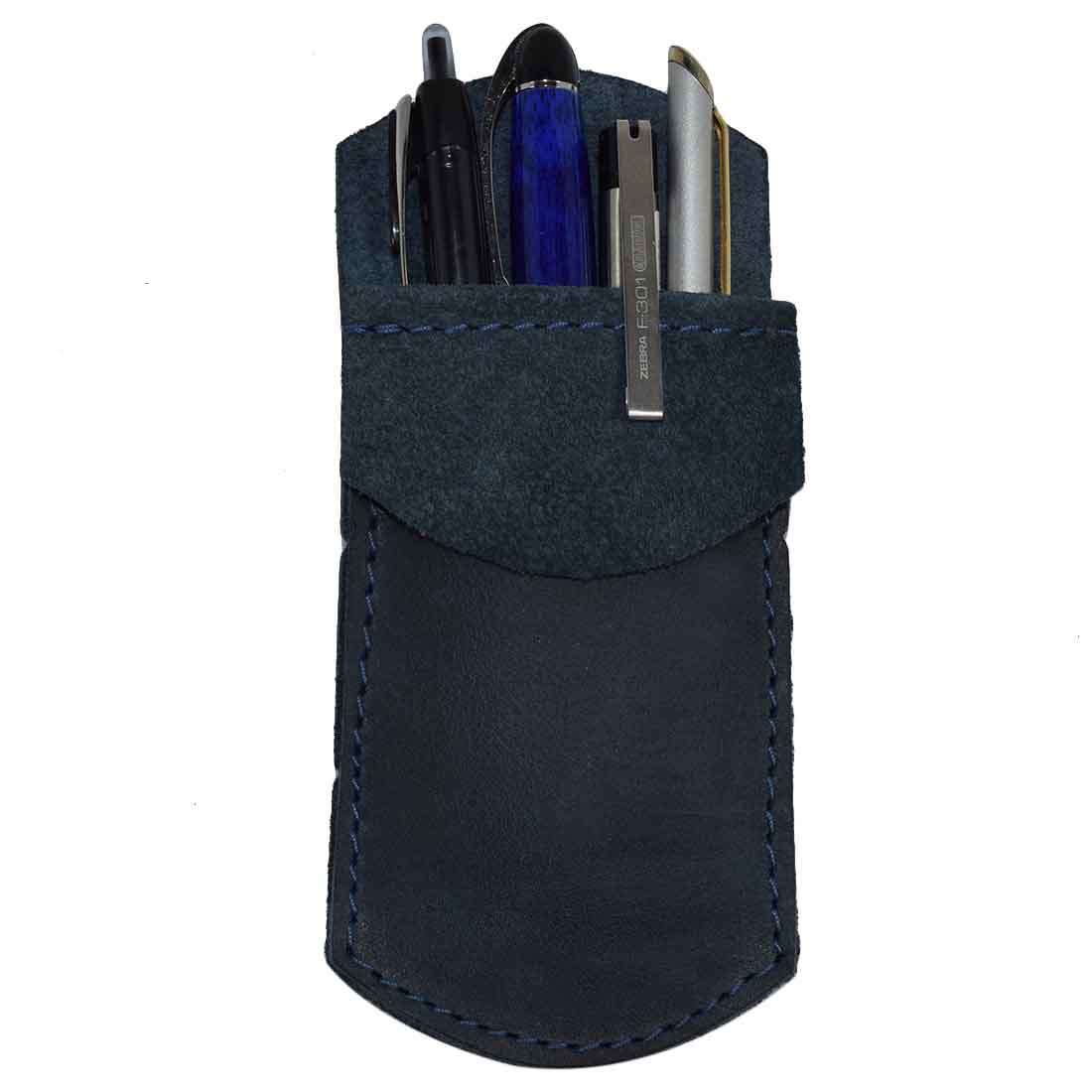 Lot Of 5 Midnight Black Suede Leather Pen Pouches / Sleeves – 5 3/4 X 1 1/2 Inches