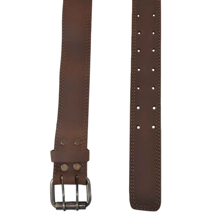 Two Row Stitch Reinforced Leather Belt / Rustic Double Prong Buckle, 1.5" Wide - Stockyard X 'The Leather Store'