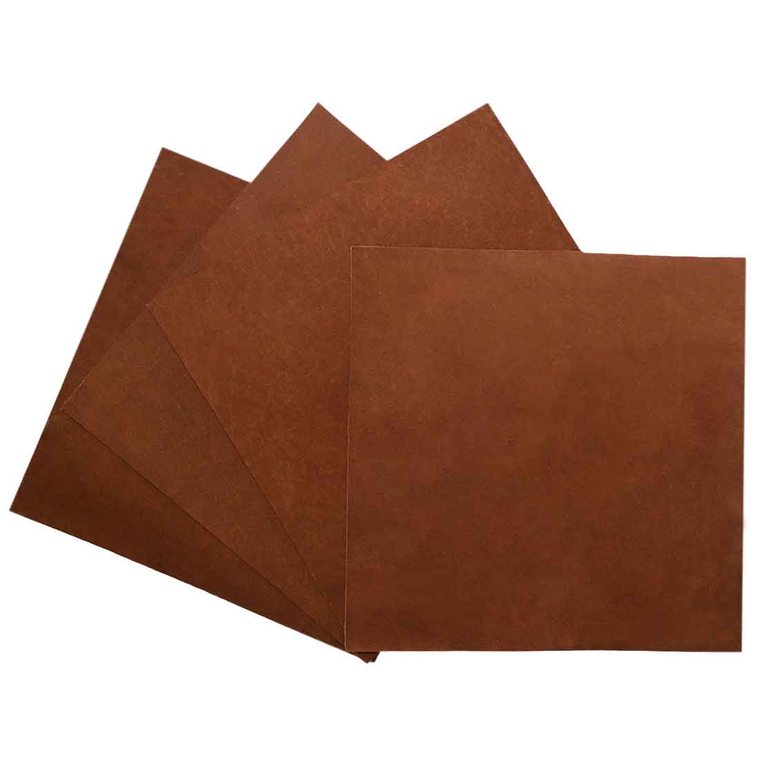 Hide & Drink Leather Squared Scraps 6 x 6 in. (4 Pack) showcasing a warm Bourbon Brown leather rectangle, ideal for DIY projects. The 1.8mm thick stockyard leather is hand cut and handmade by skilled artisans in La Antigua Guatemala and Oaxaca Mexico, perfect for your crafting needs.