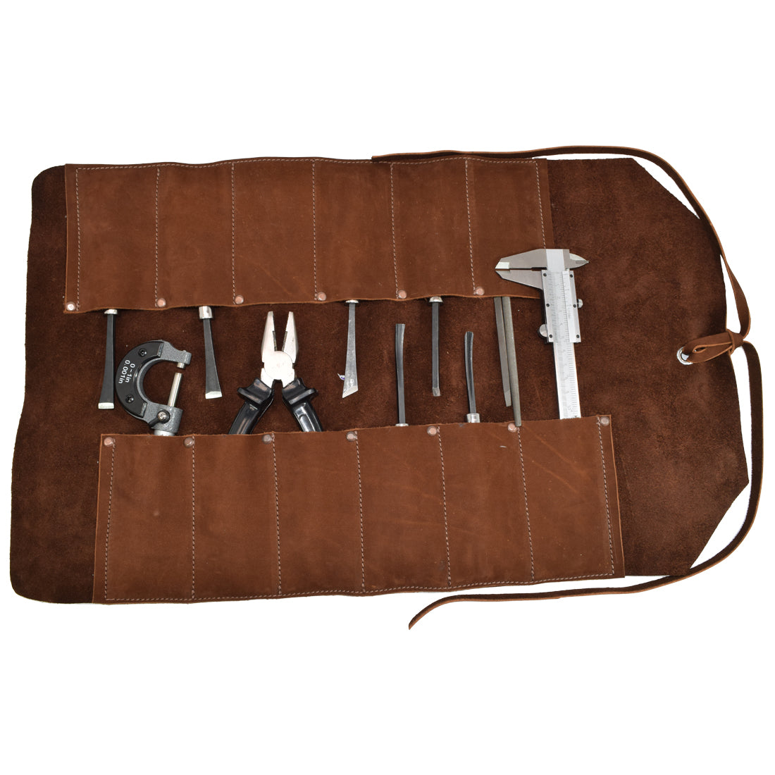 Hide & Drink Tool Roll (12 Pockets): Showing a fully loaded leather tool roll, showcasing the craftsmanship and organization this pouch offers. Tool Bag Roll Up, 12 Slot Heavy Duty Tool Roll Bag Organizer, Tool Roll Up Bag, Portable Tool Wrap Roll Bags for Travel, Durable Tool Kit Folding Tool Pouch Roll Up Mechanic Gifts for Men, Full Grain Leather, StockyardX, Small Batch Production, Hand Cut, Hand Sewn, Fire Branded, Artisan, Handmade in La Antigua Guatemala & Oaxaca Mexico.