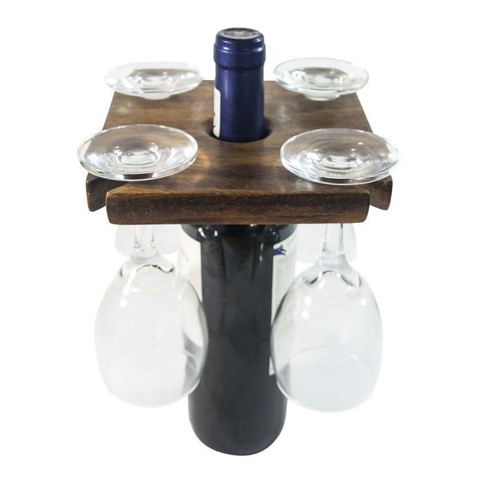Square Wood Wine & Glass Holder - Stockyard X 'The Leather Store'
