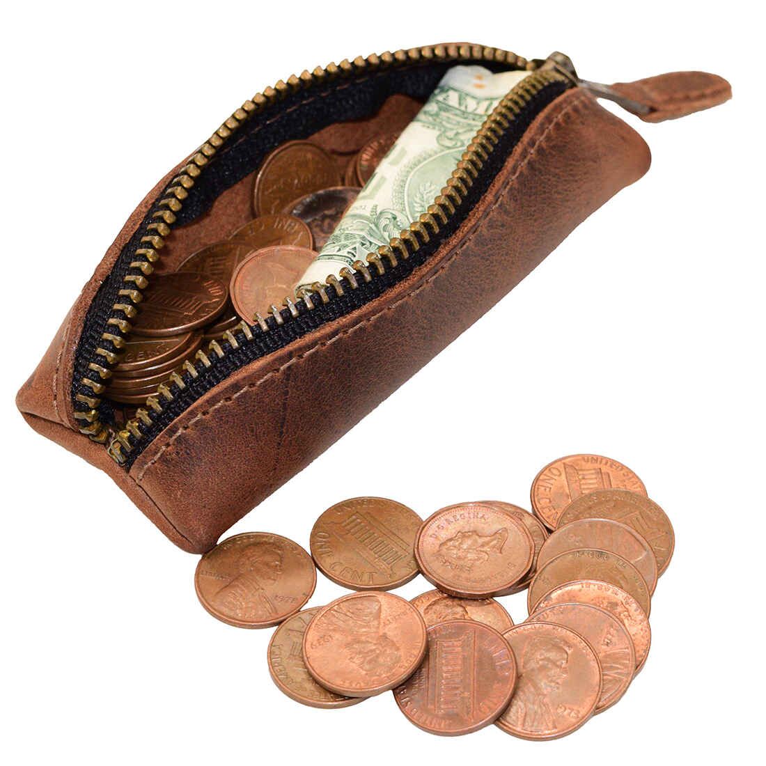 Hide & Drink Long Coin Organizer featuring a zippered pouch filled with coins and cash, showcasing its design as a Long Coin Case, Perfect Cash Holder, and Rustic Case for Pennies. This Vintage Zippered Pouch is made from Full Grain Leather, ideal for travelers seeking a stylish accessory. Crafted with Small Batch Production, the pouch is Hand Cut and Hand Sewn by artisans, Fire Branded for authenticity, and made by artisans in La Antigua Guatemala & Oaxaca Mexico.